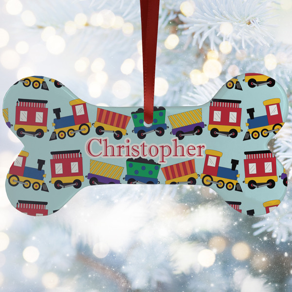 Custom Trains Ceramic Dog Ornament w/ Name or Text
