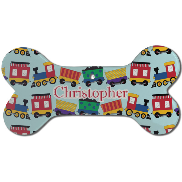 Trains Ceramic Flat Ornament - Bone Front