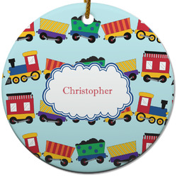 Trains Round Ceramic Ornament w/ Name or Text