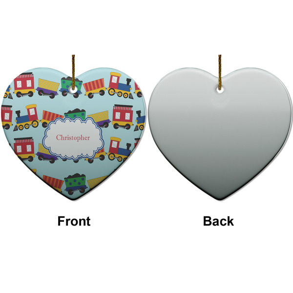 Trains Ceramic Flat Ornament - Heart Front & Back (APPROVAL)
