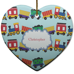 Trains Heart Ceramic Ornament w/ Name or Text