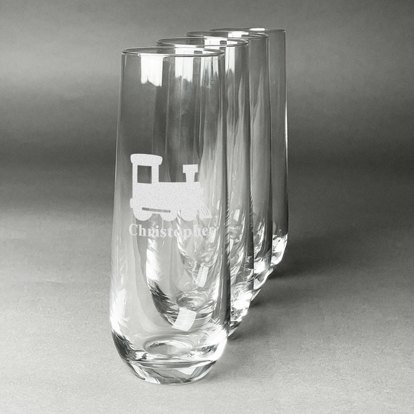 Custom Trains Champagne Flute - Stemless Engraved - Set of 4 (Personalized)