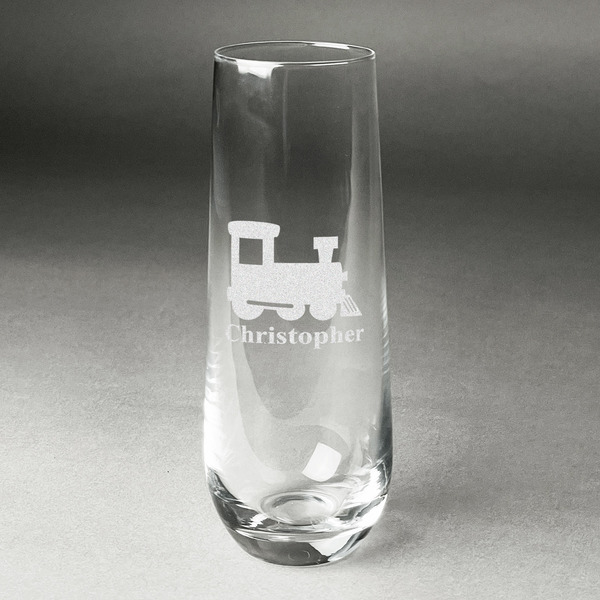 Custom Trains Champagne Flute - Stemless Engraved - Single (Personalized)