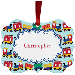 Trains Metal Frame Ornament - Double Sided w/ Name or Text
