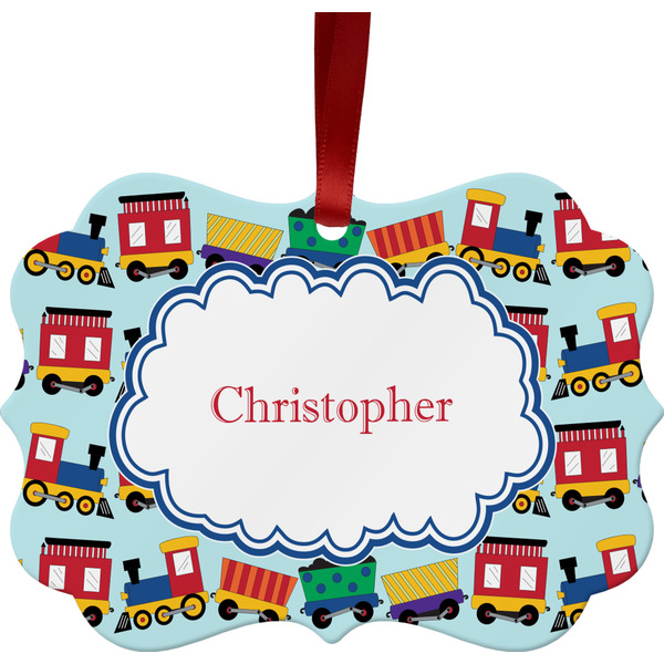 Custom Trains Metal Frame Ornament - Double Sided w/ Name or Text