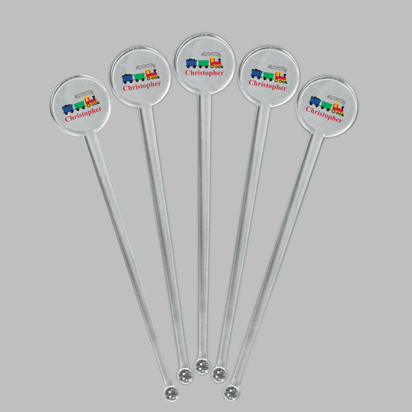 Trains Clear Plastic 7" Stir Stick - Round - Fan View