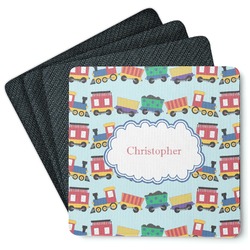 Trains Square Rubber Backed Coasters - Set of 4 (Personalized)