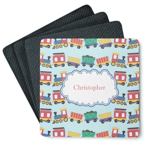 Custom Trains Square Rubber Backed Coasters - Set of 4 (Personalized)