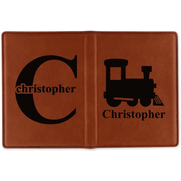 Trains Cognac Leather Passport Holder Outside Double Sided - Apvl