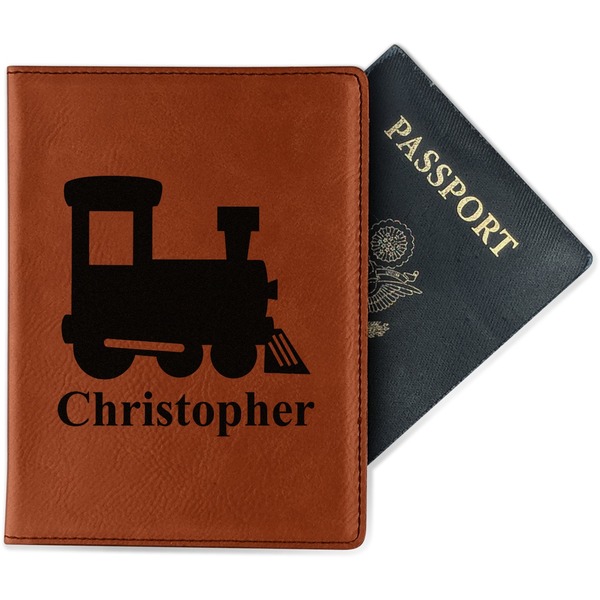 Custom Trains Passport Holder - Faux Leather - Double Sided (Personalized)