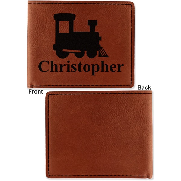 Trains Cognac Leatherette Bifold Wallets - Front and Back Single Sided - Apvl