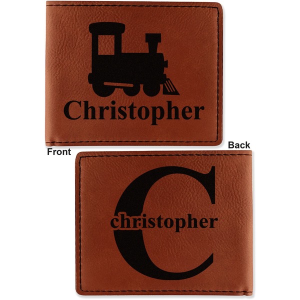 Trains Cognac Leatherette Bifold Wallets - Front and Back
