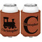 Trains Cognac Leatherette Can Sleeve - Double Sided Front and Back