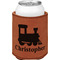 Trains Cognac Leatherette Can Sleeve - Single Front
