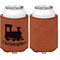 Trains Cognac Leatherette Can Sleeve - Single Sided Front and Back