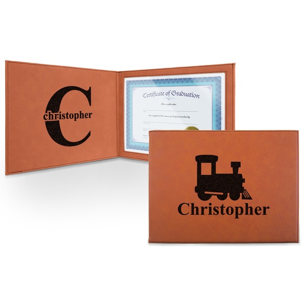 Custom Trains Leatherette Certificate Holder - Front and Inside (Personalized)