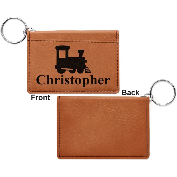 Trains Cognac Leatherette Keychain ID Holders - Front Apvl
