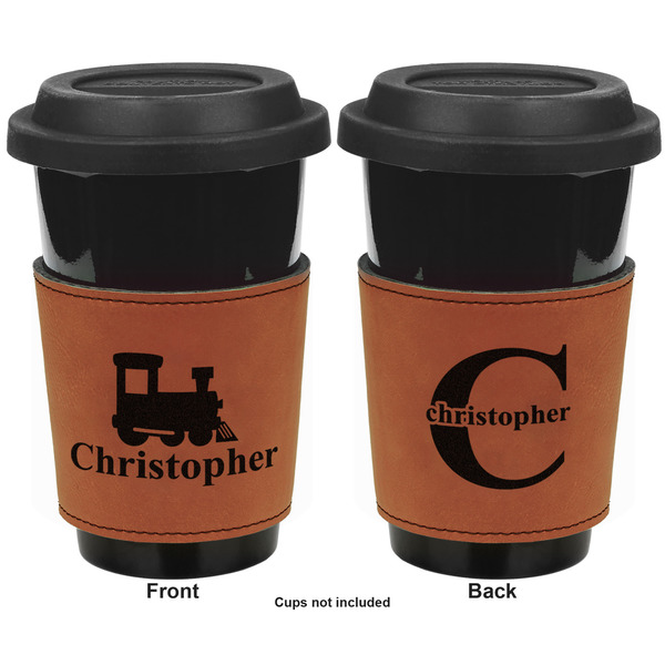 Trains Cognac Leatherette Mug Sleeve - Double Sided Apvl
