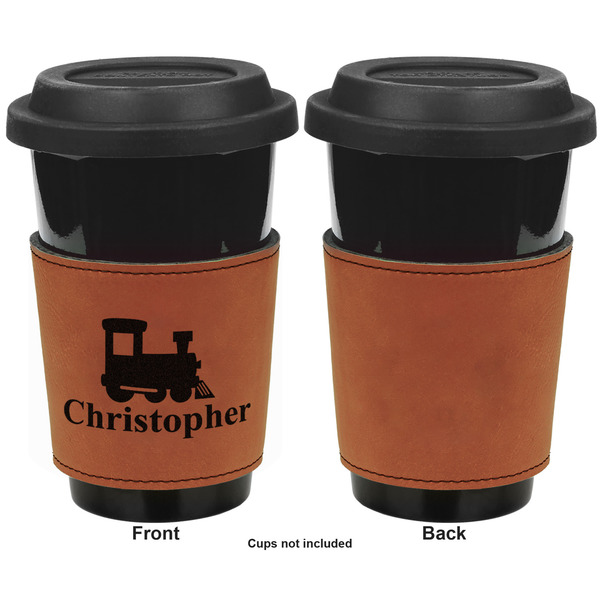 Trains Cognac Leatherette Mug Sleeve - Single Sided Apvl