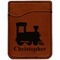 Trains Cognac Leatherette Phone Wallet close up
