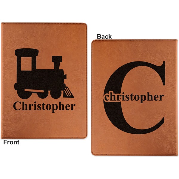 Trains Cognac Leatherette Portfolios with Notepad - Large - Double Sided - Apvl