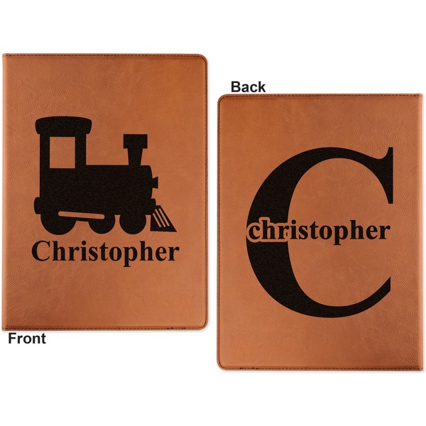 Trains Cognac Leatherette Portfolios with Notepad - Small - Double Sided- Apvl