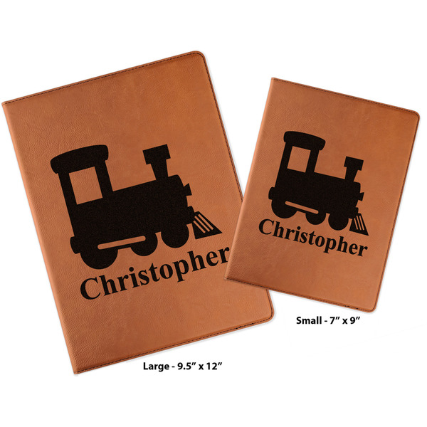 Trains Cognac Leatherette Portfolios with Notepads - Compare Sizes