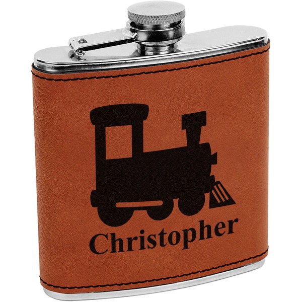 Custom Trains Leatherette Wrapped Stainless Steel Flask (Personalized)