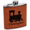Trains Cognac Leatherette Wrapped Stainless Steel Flask