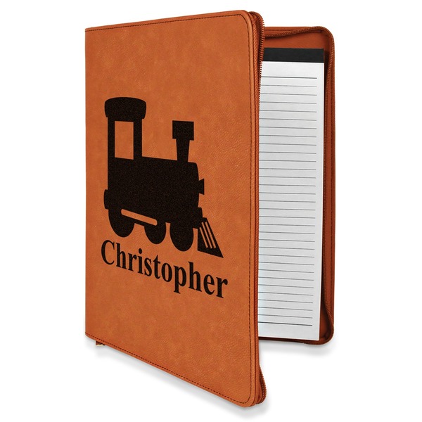Custom Trains Leatherette Zipper Portfolio with Notepad - Single Sided (Personalized)