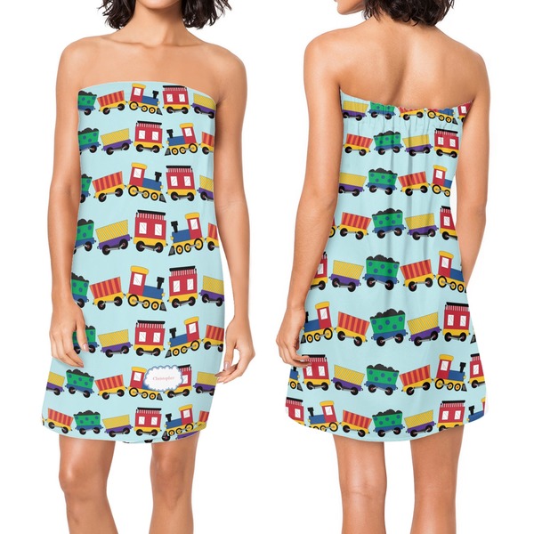 Trains Custom Bath Wrap - Front & Back View