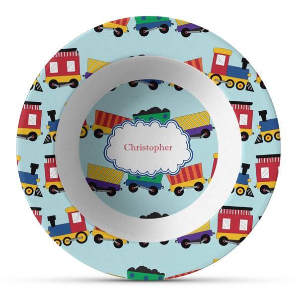Custom Trains Plastic Bowl - Microwave Safe - Composite Polymer (Personalized)