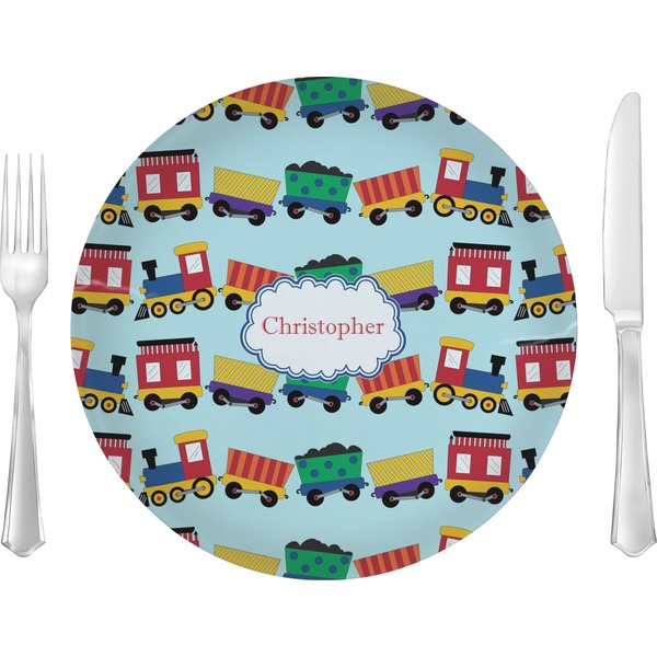 Custom Trains 10" Glass Lunch / Dinner Plates - Single or Set (Personalized)