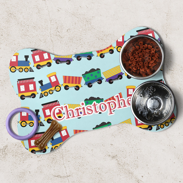 Trains Dog Bone Shaped Mat Lifestyle