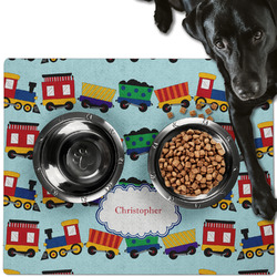 Trains Dog Food Mat - Large w/ Name or Text