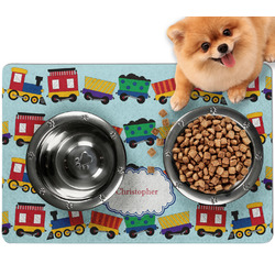 Trains Dog Food Mat - Small w/ Name or Text