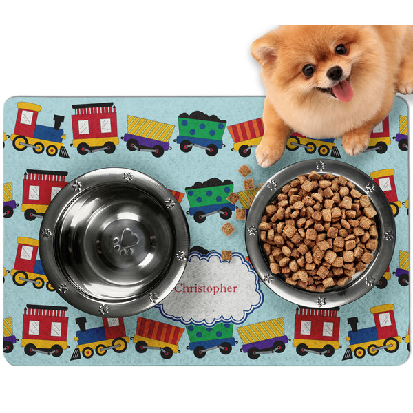 Custom Trains Dog Food Mat - Small w/ Name or Text