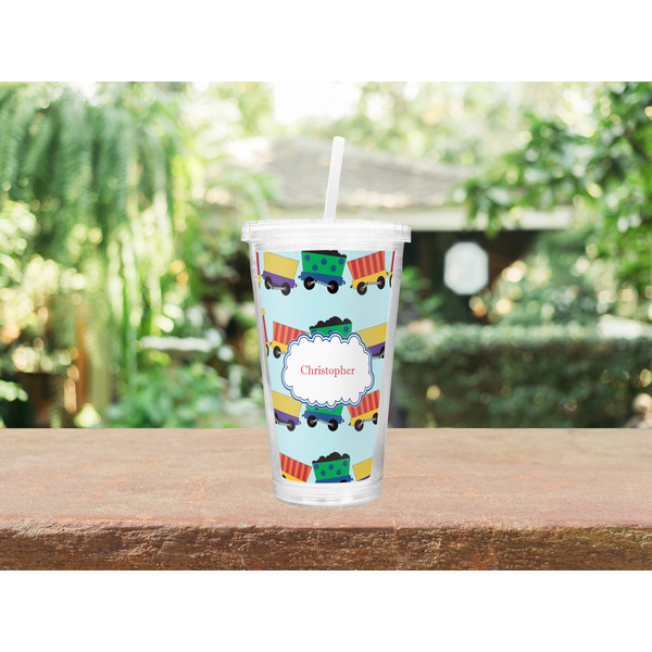 Trains Double Wall Tumbler with Straw Lifestyle