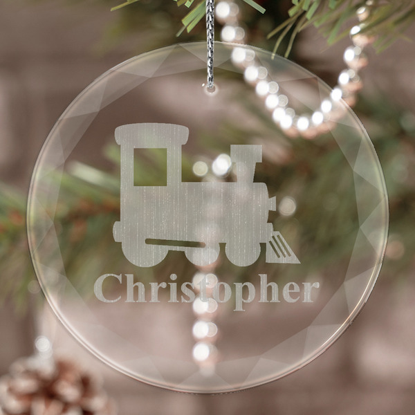 Custom Trains Engraved Glass Ornament (Personalized)