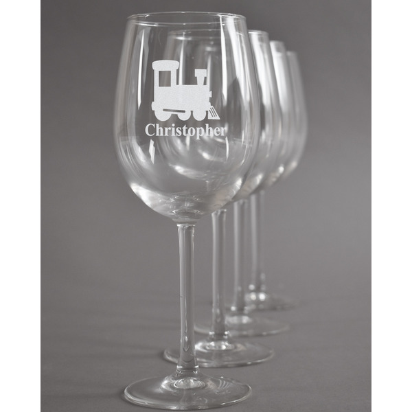 Custom Trains Wine Glasses (Set of 4) (Personalized)