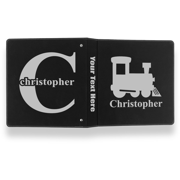 Trains Leather Binder - 1" - Black- Back Spine Front View