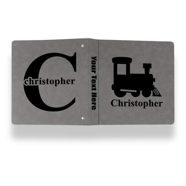 Trains Leather Binder - 1" - Grey - Back Spine Front View