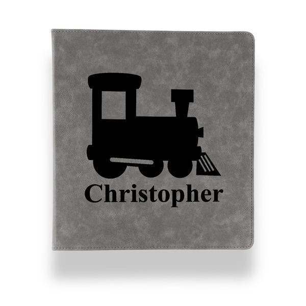 Custom Trains Leather Binder - 1" - Grey (Personalized)