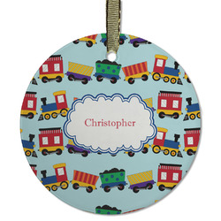 Trains Flat Glass Ornament - Round w/ Name or Text