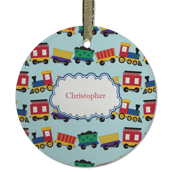 Custom Trains Flat Glass Ornament - Round w/ Name or Text