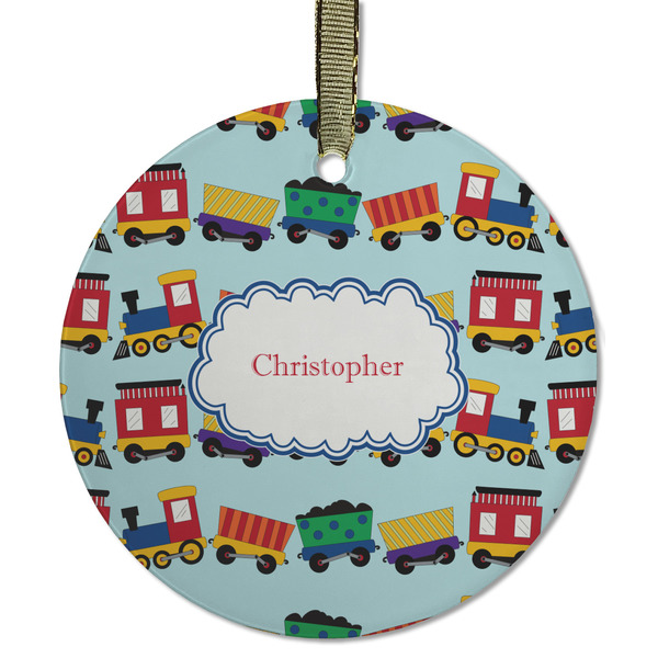Trains Frosted Glass Ornament - Round