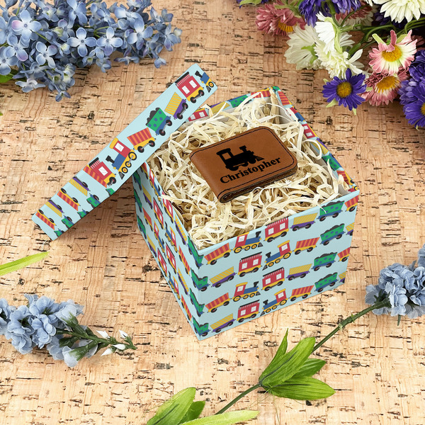 Trains Gift Boxes with Lid - Canvas Wrapped - Small - In Context
