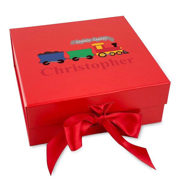 Custom Trains Gift Box with Magnetic Lid - Red (Personalized)