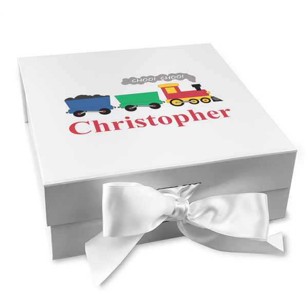 Custom Trains Gift Box with Magnetic Lid - White (Personalized)