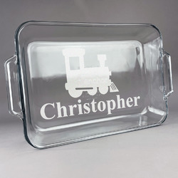 Trains Glass Baking Dish with Truefit Lid - 13in x 9in (Personalized)